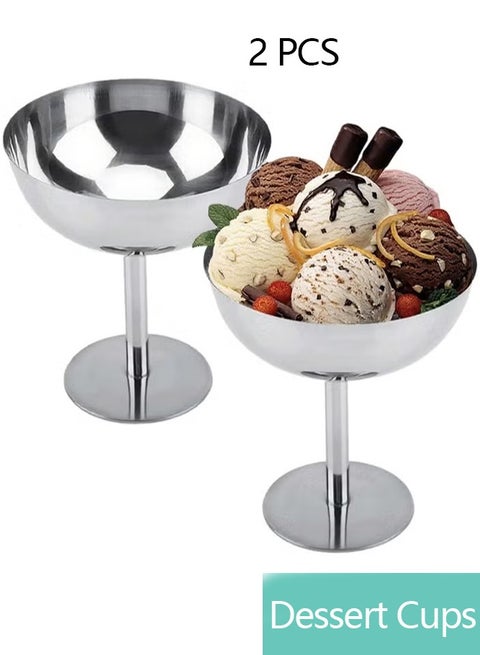 2pcs Dessert Cup, Dessert Bowl, Stainless Steel Dessert Cup, Ice Cream Cup, Pudding Cup, Custard Bowl